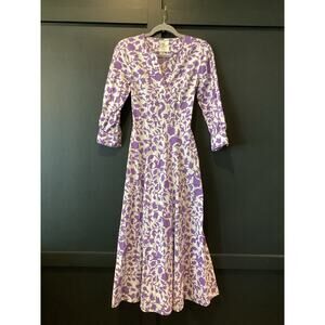 Nimo with Love boho chic Purple white Floral Leaf embroidered cotton maxi dress